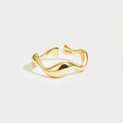 Adjustable Sterling Silver Ring with Gold Ocean-Inspired Minimalist Design