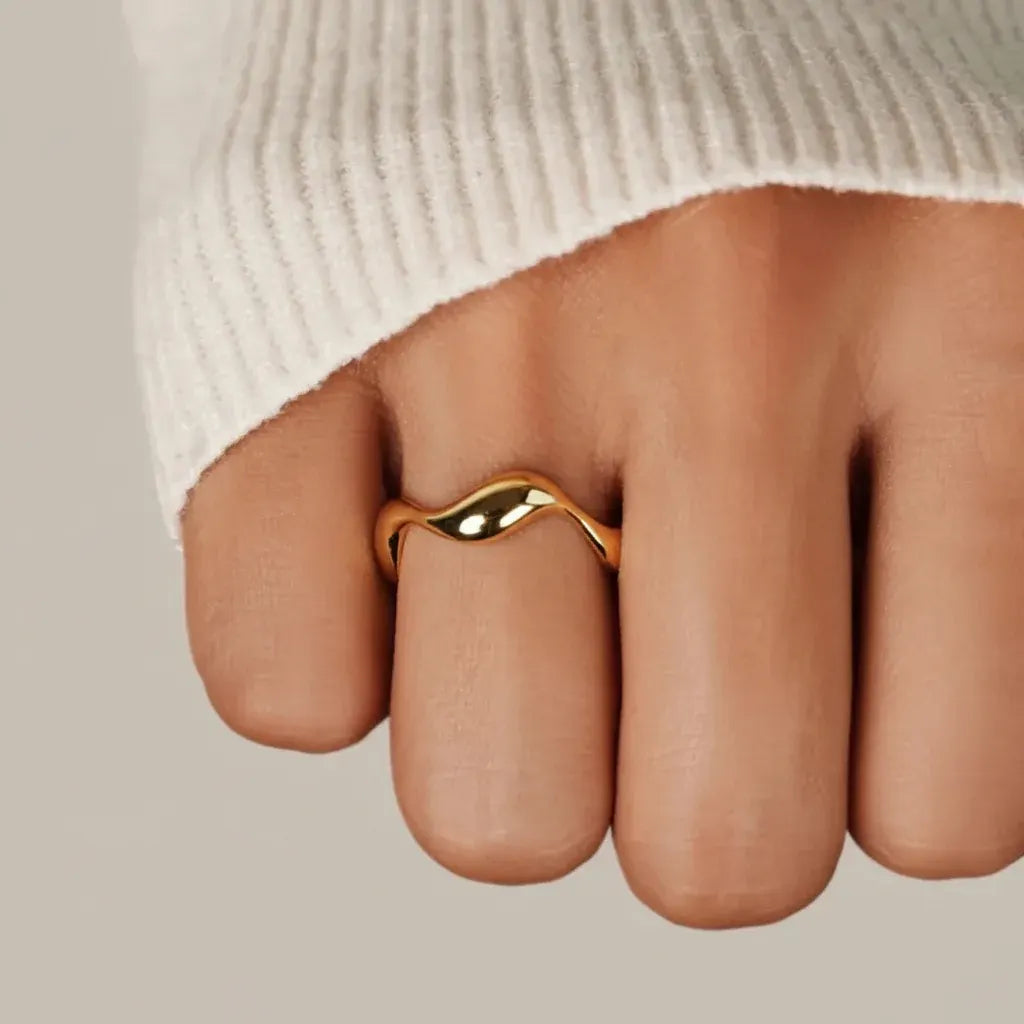 Adjustable Sterling Silver Ring with Gold Ocean-Inspired Minimalist Design