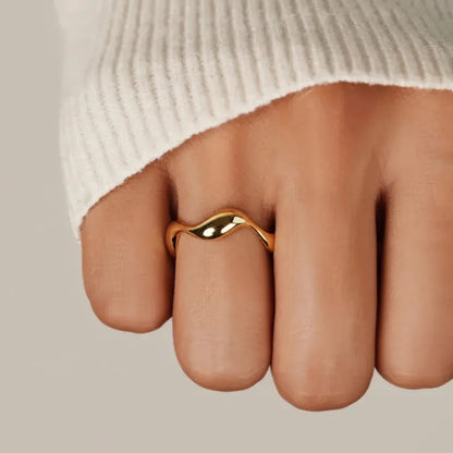 Adjustable Sterling Silver Ring with Gold Ocean-Inspired Minimalist Design