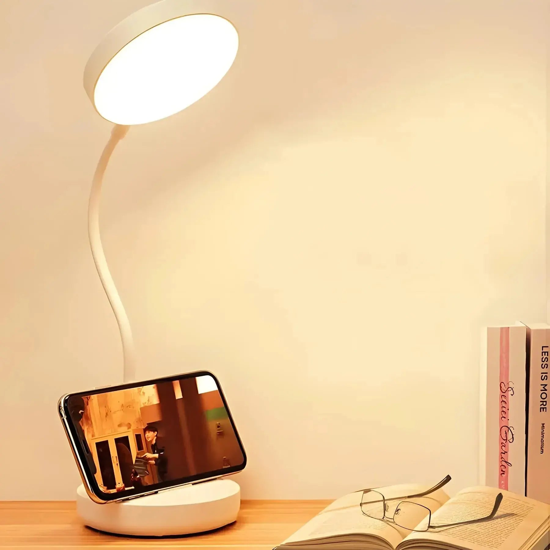 Adjustable Swan-Neck LED Desk Lamp with USB Charging Port for Reading