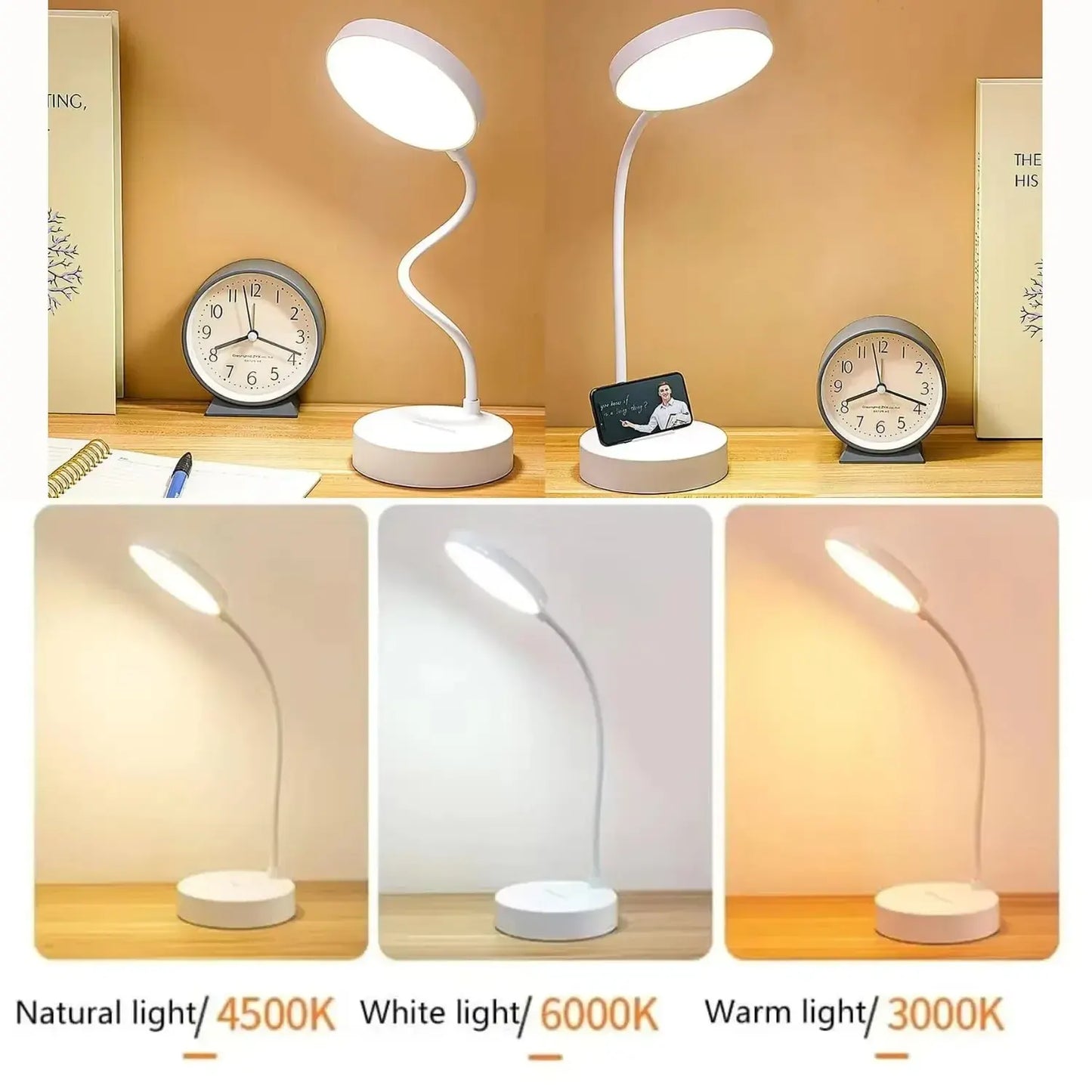 Adjustable Swan-Neck LED Desk Lamp with USB Charging Port for Reading