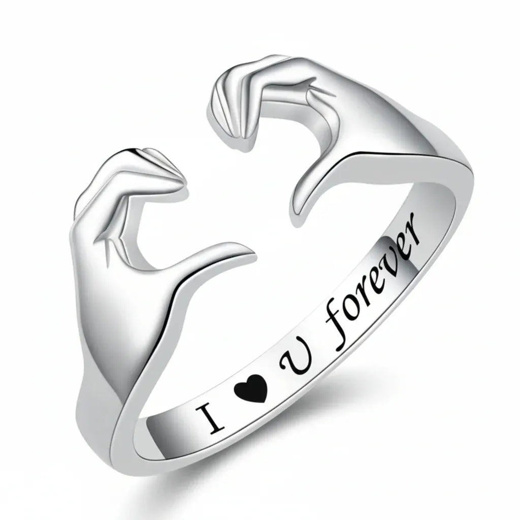 Adjustable White Gold Plated Zinc Alloy Hug Love Ring Band