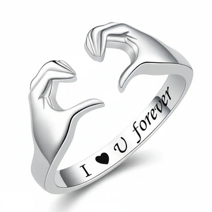 Adjustable White Gold Plated Zinc Alloy Hug Love Ring Band