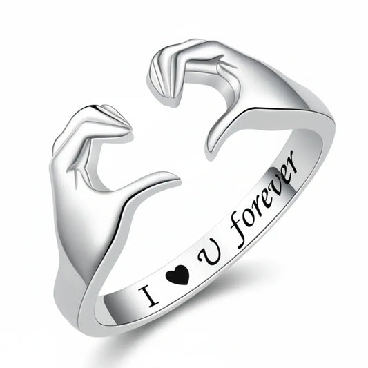 Adjustable White Gold Plated Zinc Alloy Hug Love Ring Band