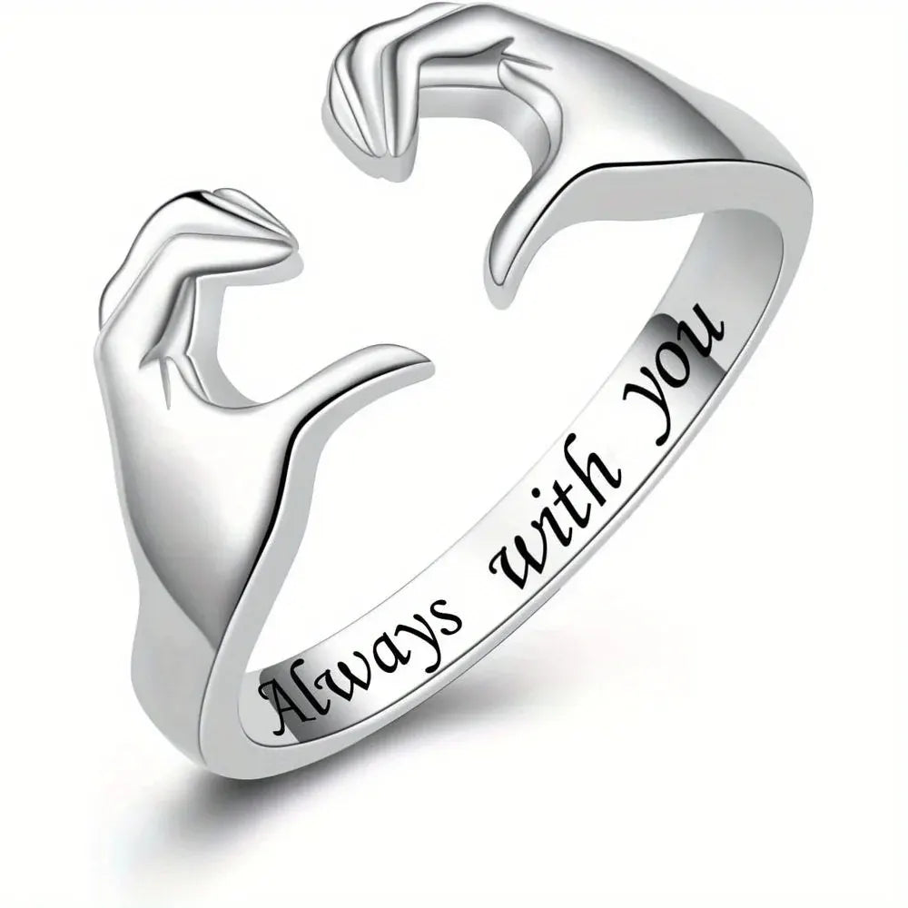 Adjustable White Gold Plated Zinc Alloy Hug Love Ring Band