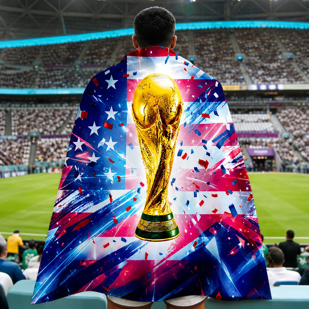 American Flag Fan Cape - Soccer World Cup Supporter Costume Accessory