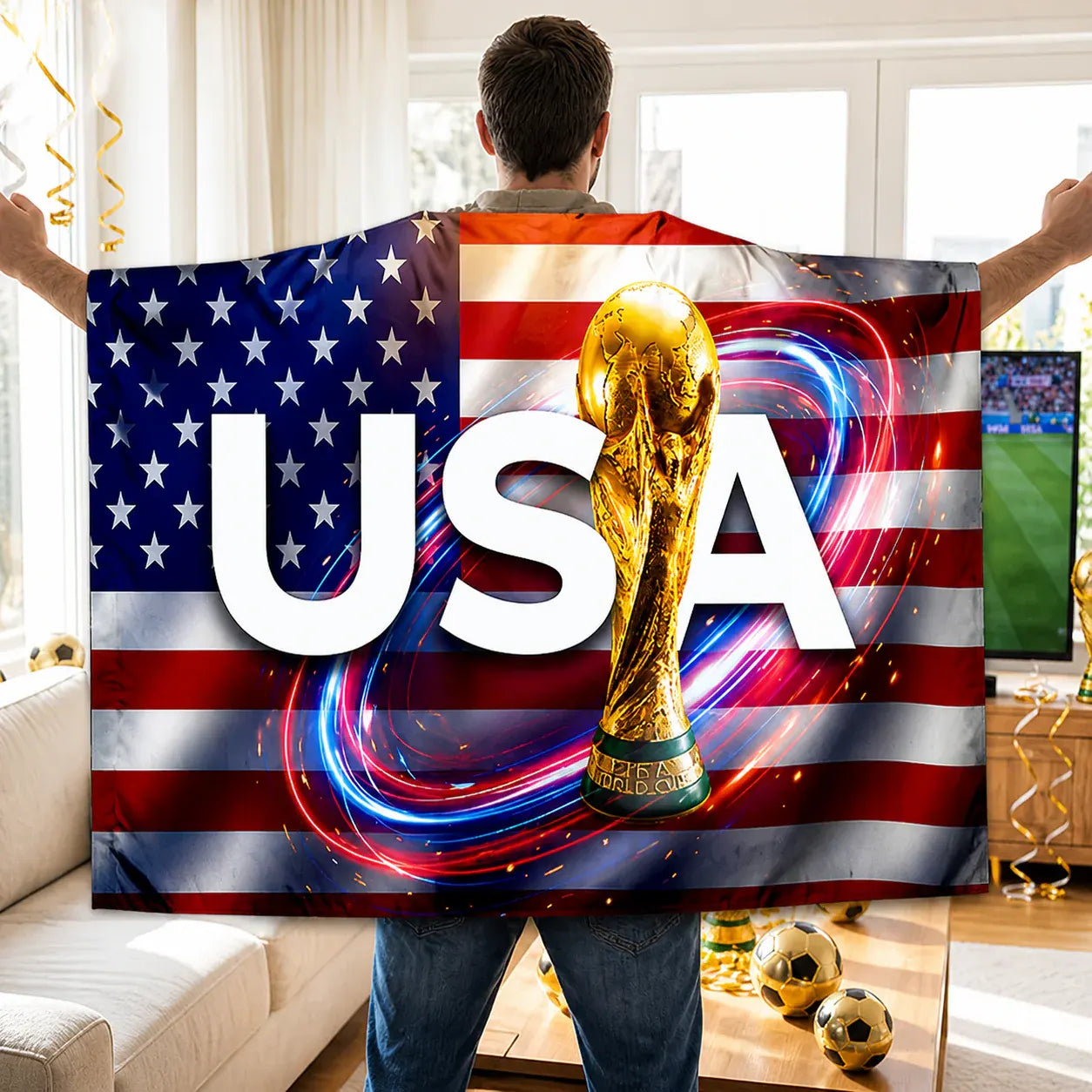 American Flag Soccer Supporter Cape - World Cup Fan Gear Game Day Banner