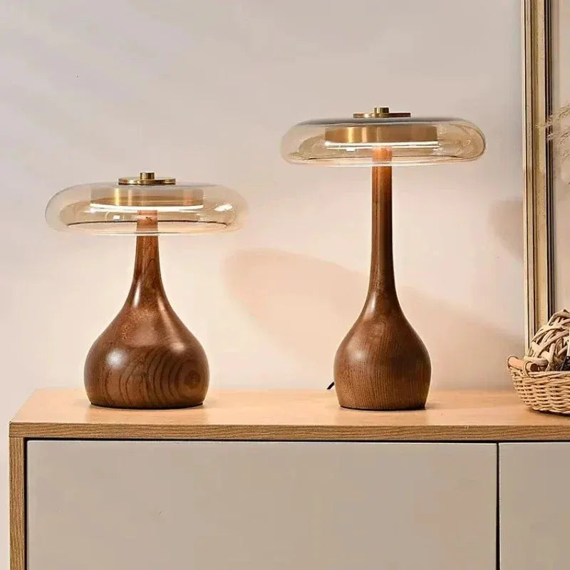 Andi Brass & Wood Glass Table Lamp | Modern Accent Lighting