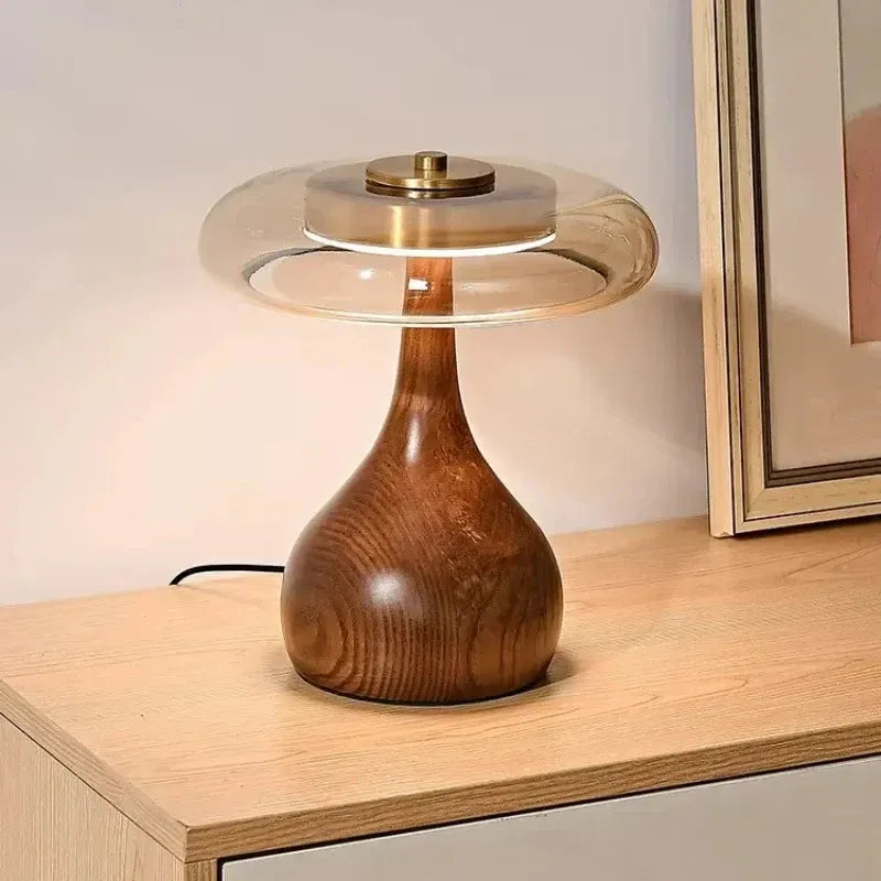 Andi Brass & Wood Glass Table Lamp | Modern Accent Lighting