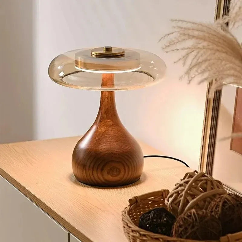 Andi Brass & Wood Glass Table Lamp | Modern Accent Lighting