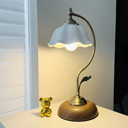 Antique Brass Gooseneck Table Lamp with USB Port | Vintage-Style Bedside Light