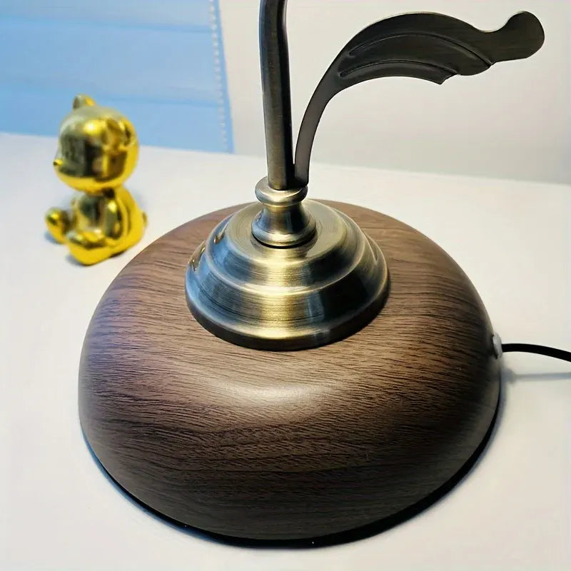 Antique Brass Gooseneck Table Lamp with USB Port | Vintage-Style Bedside Light