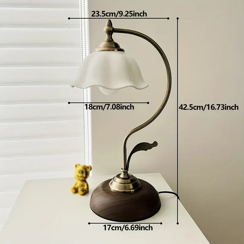 Antique Brass Gooseneck Table Lamp with USB Port | Vintage-Style Bedside Light