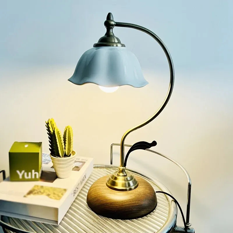 Antique Brass Gooseneck Table Lamp with USB Port | Vintage-Style Bedside Light