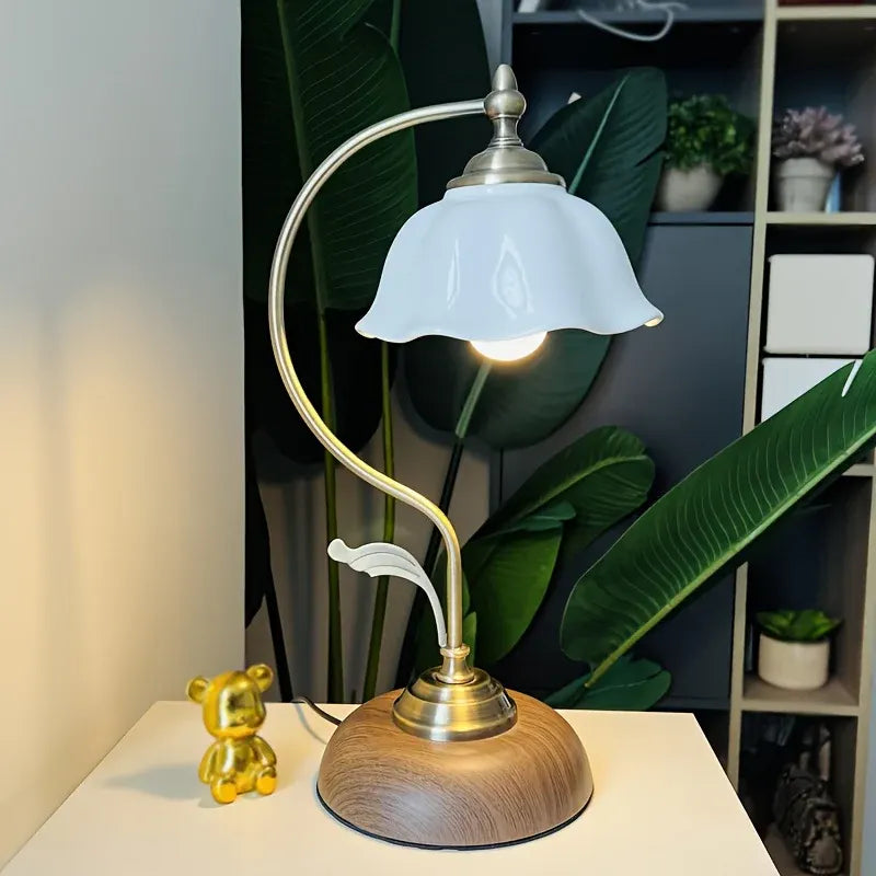 Antique Brass Gooseneck Table Lamp with USB Port | Vintage-Style Bedside Light
