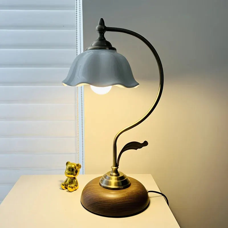 Antique Brass Gooseneck Table Lamp with USB Port | Vintage-Style Bedside Light