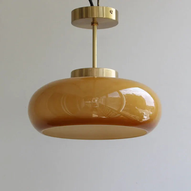 Antique Brass Semi-Flush Mount Ceiling Fixture with Yellow Glass Shade