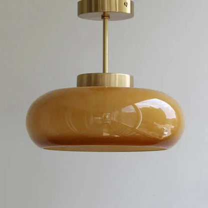 Antique Brass Semi-Flush Mount Ceiling Fixture with Yellow Glass Shade
