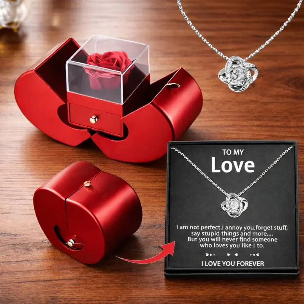 Apple-Shaped Rose Flower Jewelry Gift Box with Soap Petals