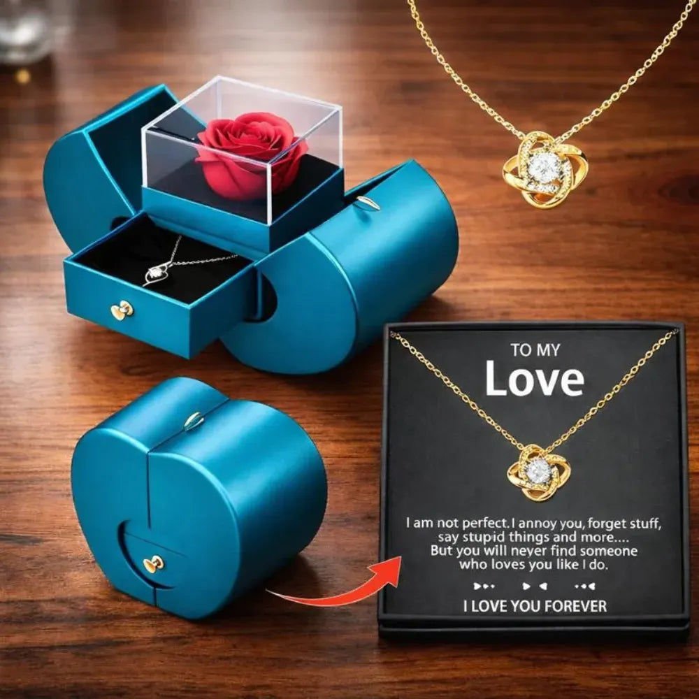 Apple-Shaped Rose Flower Jewelry Gift Box with Soap Petals
