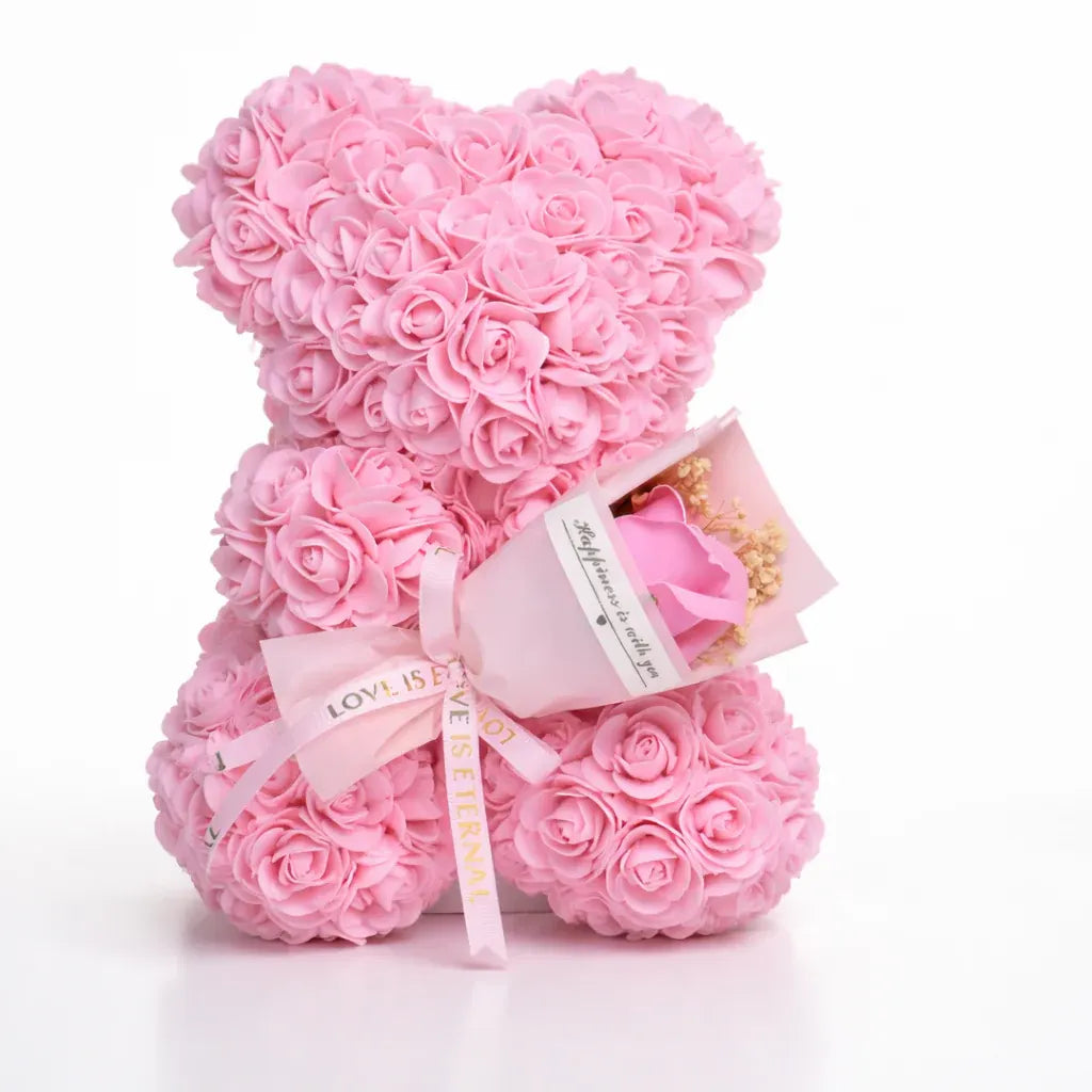 Artificial Rose Bear Floral Arrangement - Valentine's Gift & Tabletop Display
