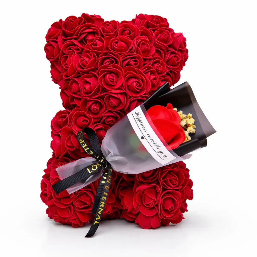 Artificial Rose Bear Floral Arrangement - Valentine's Gift & Tabletop Display