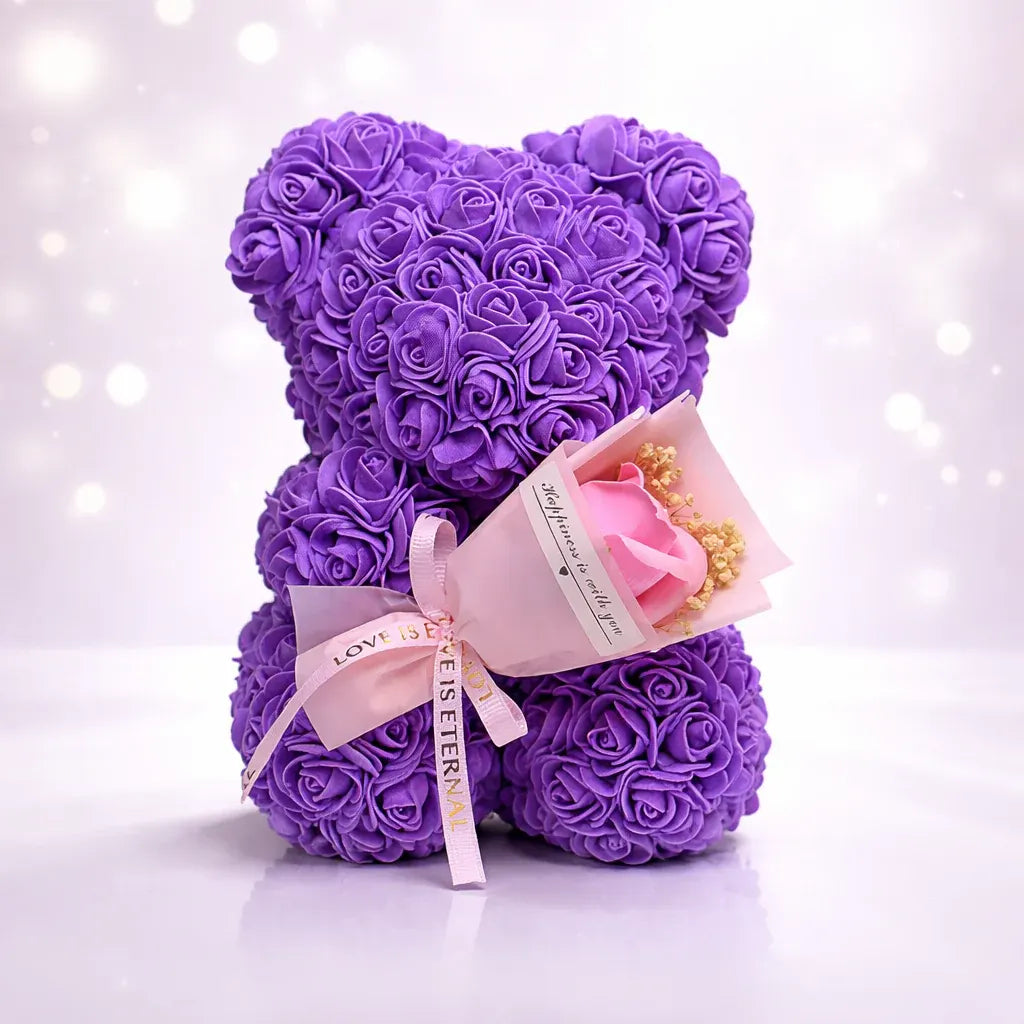 Artificial Rose Bear Floral Arrangement - Valentine's Gift & Tabletop Display
