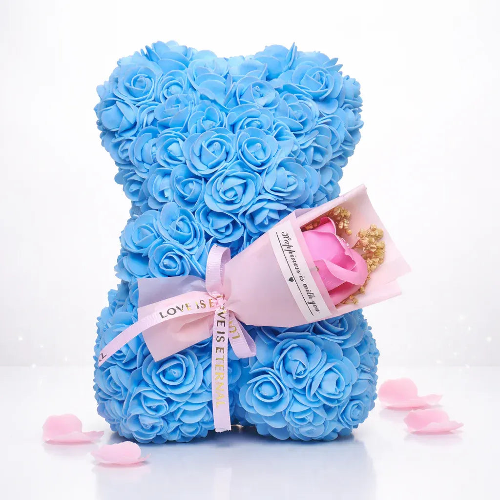 Artificial Rose Bear Floral Arrangement - Valentine's Gift & Tabletop Display