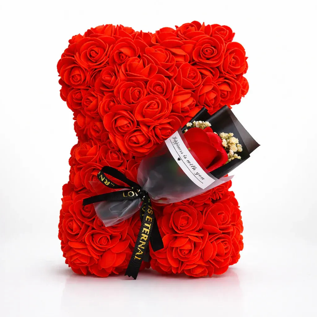 Artificial Rose Bear Floral Arrangement - Valentine's Gift & Tabletop Display