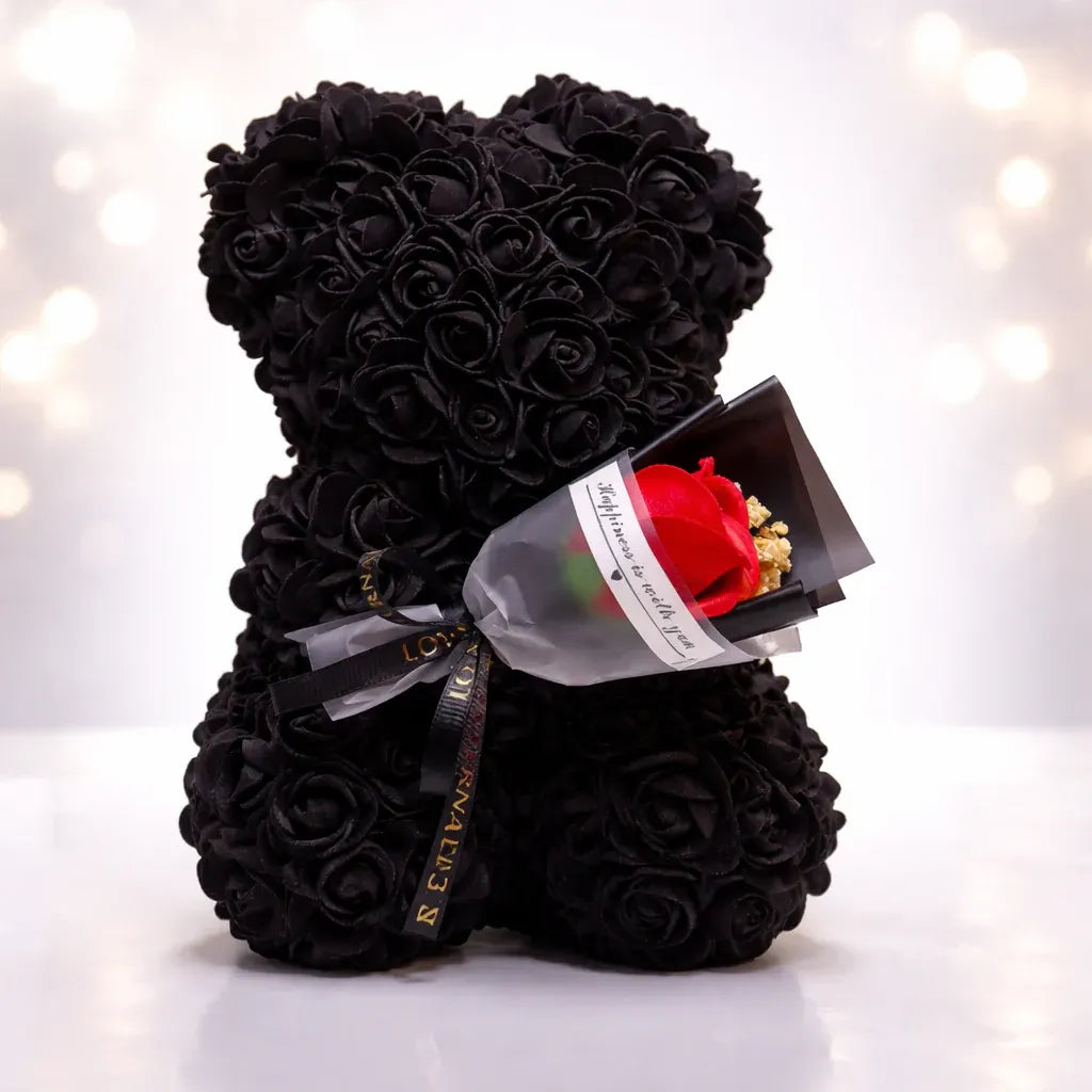 Artificial Rose Bear Floral Arrangement - Valentine's Gift & Tabletop Display