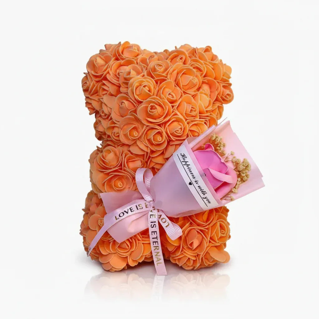 Artificial Rose Bear Floral Arrangement - Valentine's Gift & Tabletop Display