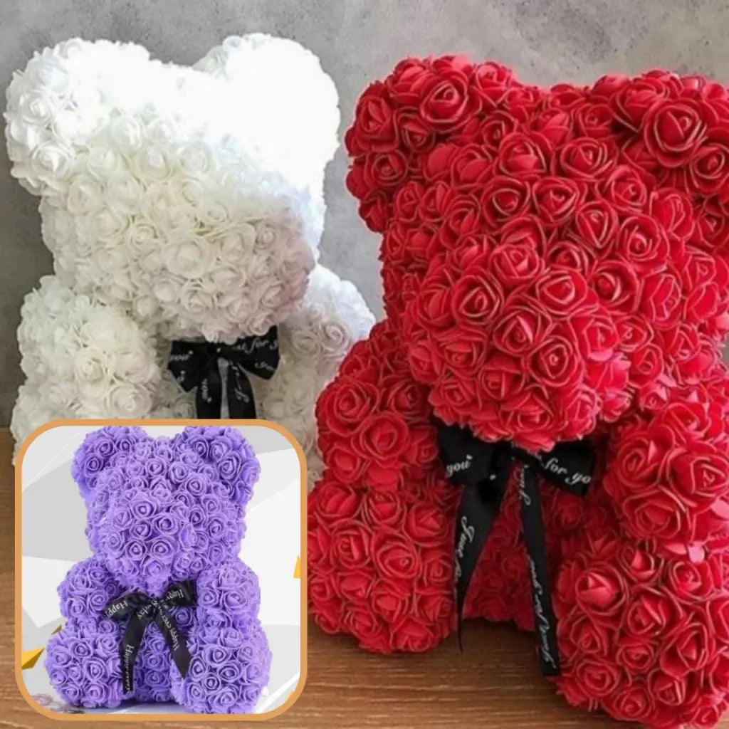 Artificial Rose Flower Teddy Bear Decoration – Mother's Day Gift