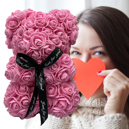 Artificial Rose Flower Teddy Bear Decoration – Mother's Day Gift