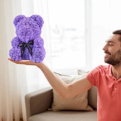 Artificial Rose Flower Teddy Bear Decoration – Mother's Day Gift