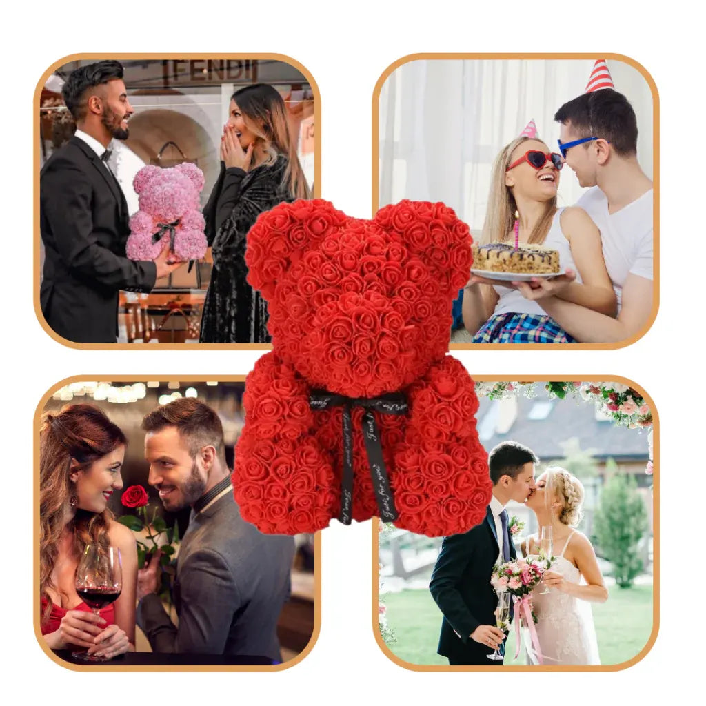 Artificial Rose Flower Teddy Bear Decoration – Mother's Day Gift