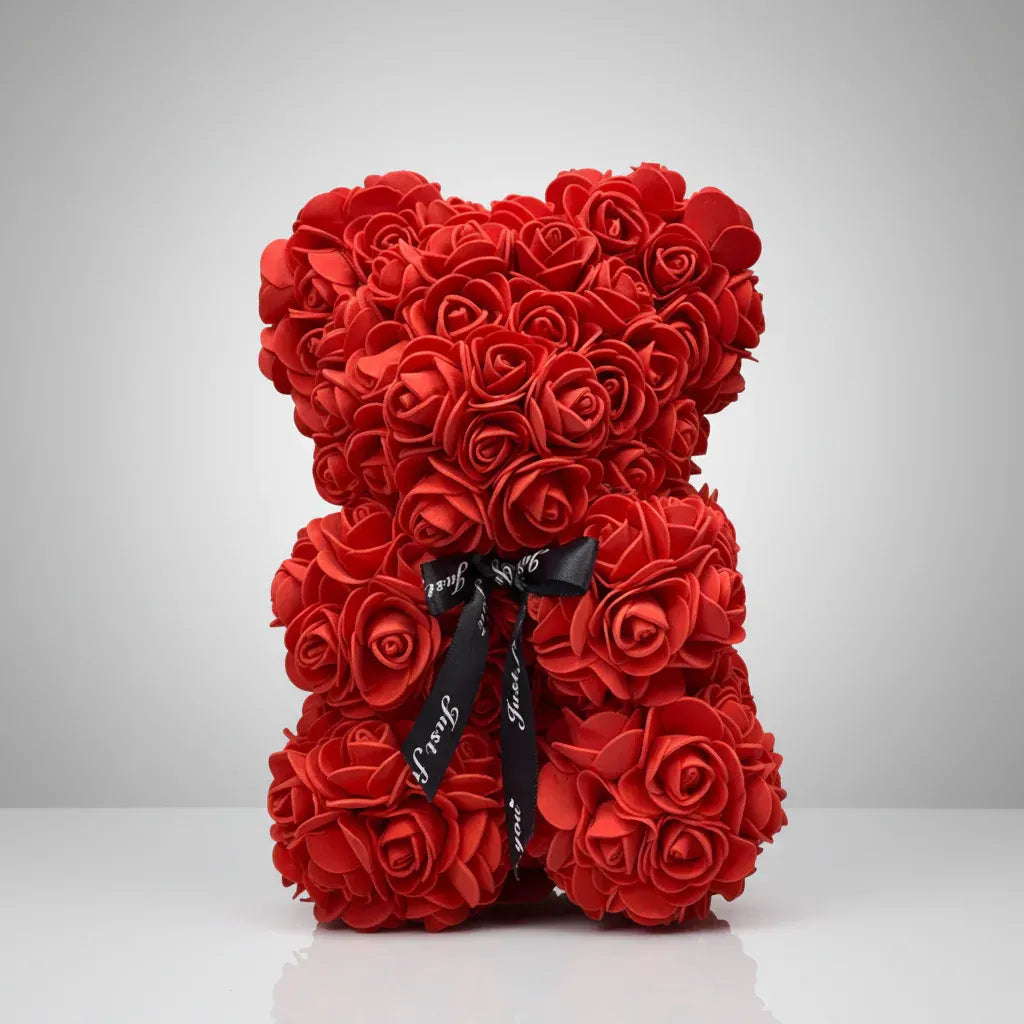 Artificial Rose Flower Teddy Bear Decoration – Mother's Day Gift