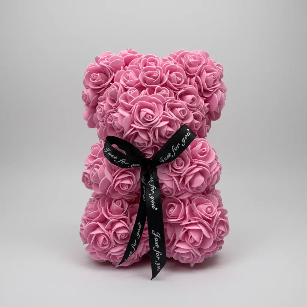 Artificial Rose Flower Teddy Bear Decoration – Mother's Day Gift