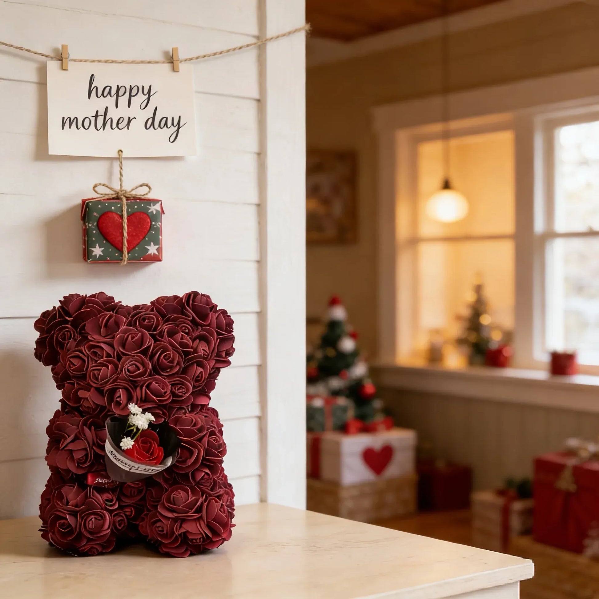 Artificial Rose Flower Teddy Bear Mother's Day Gift Decor