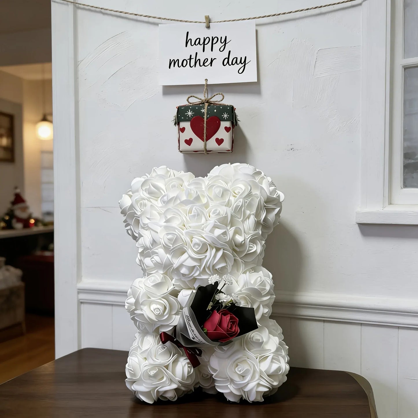 Artificial Rose Flower Teddy Bear Mother's Day Gift Decor