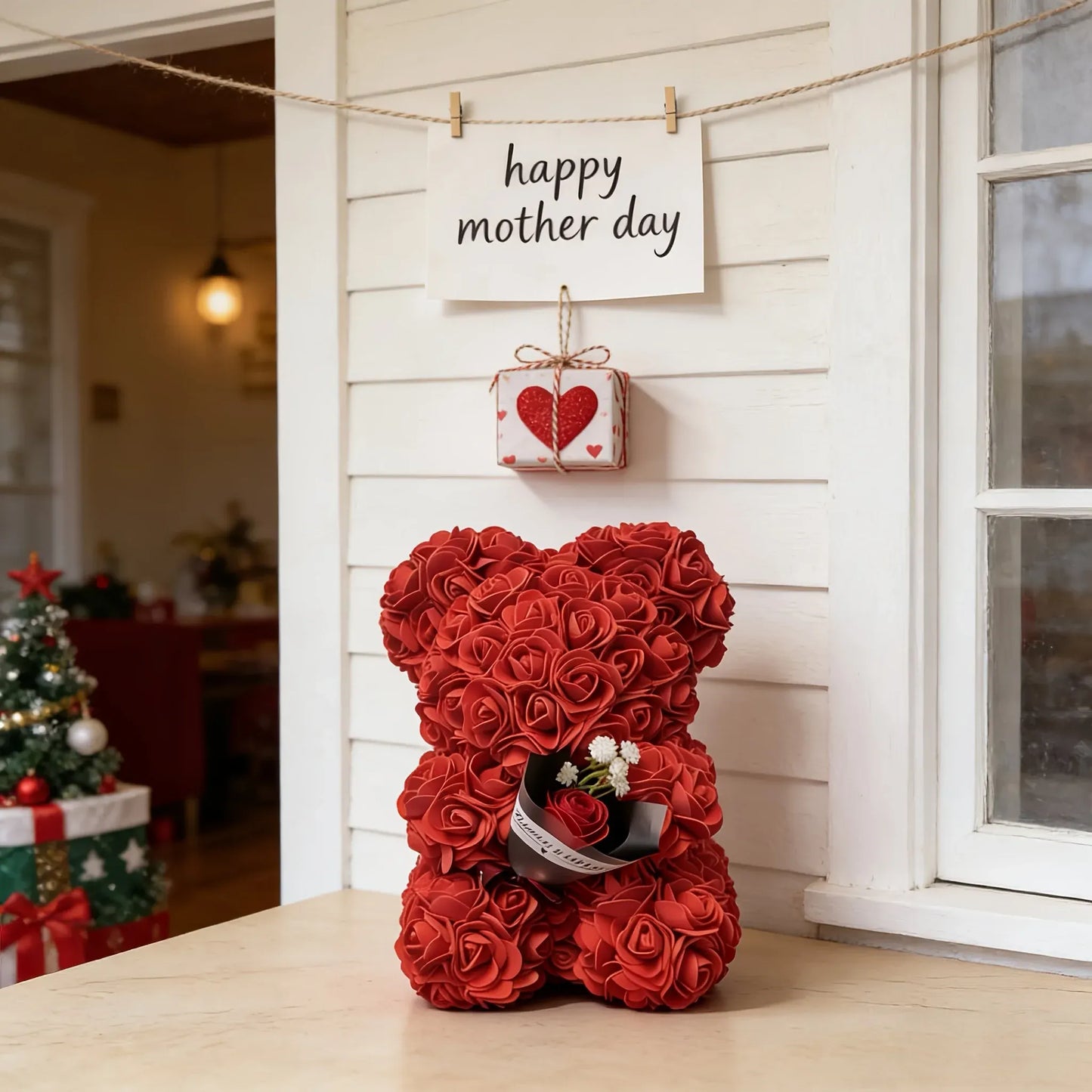 Artificial Rose Flower Teddy Bear Mother's Day Gift Decor