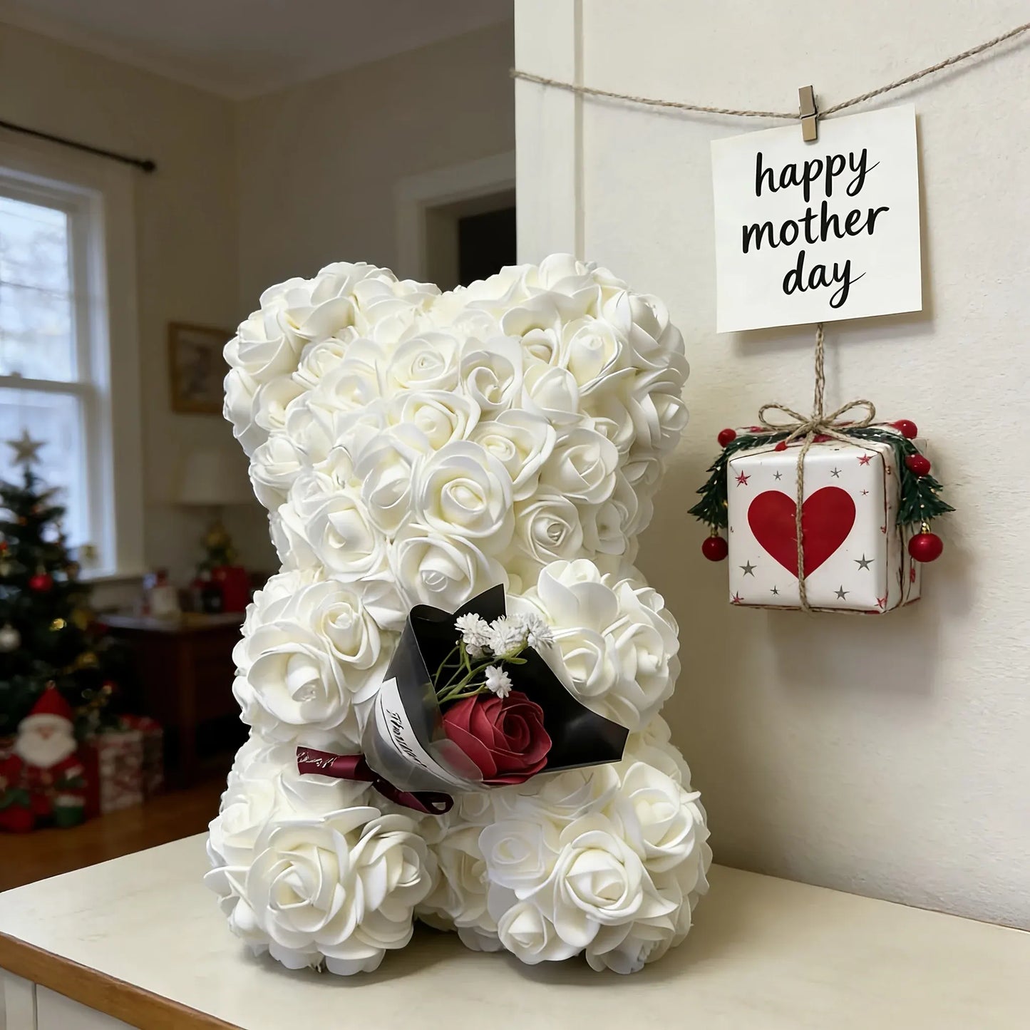Artificial Rose Flower Teddy Bear Mother's Day Gift Decor