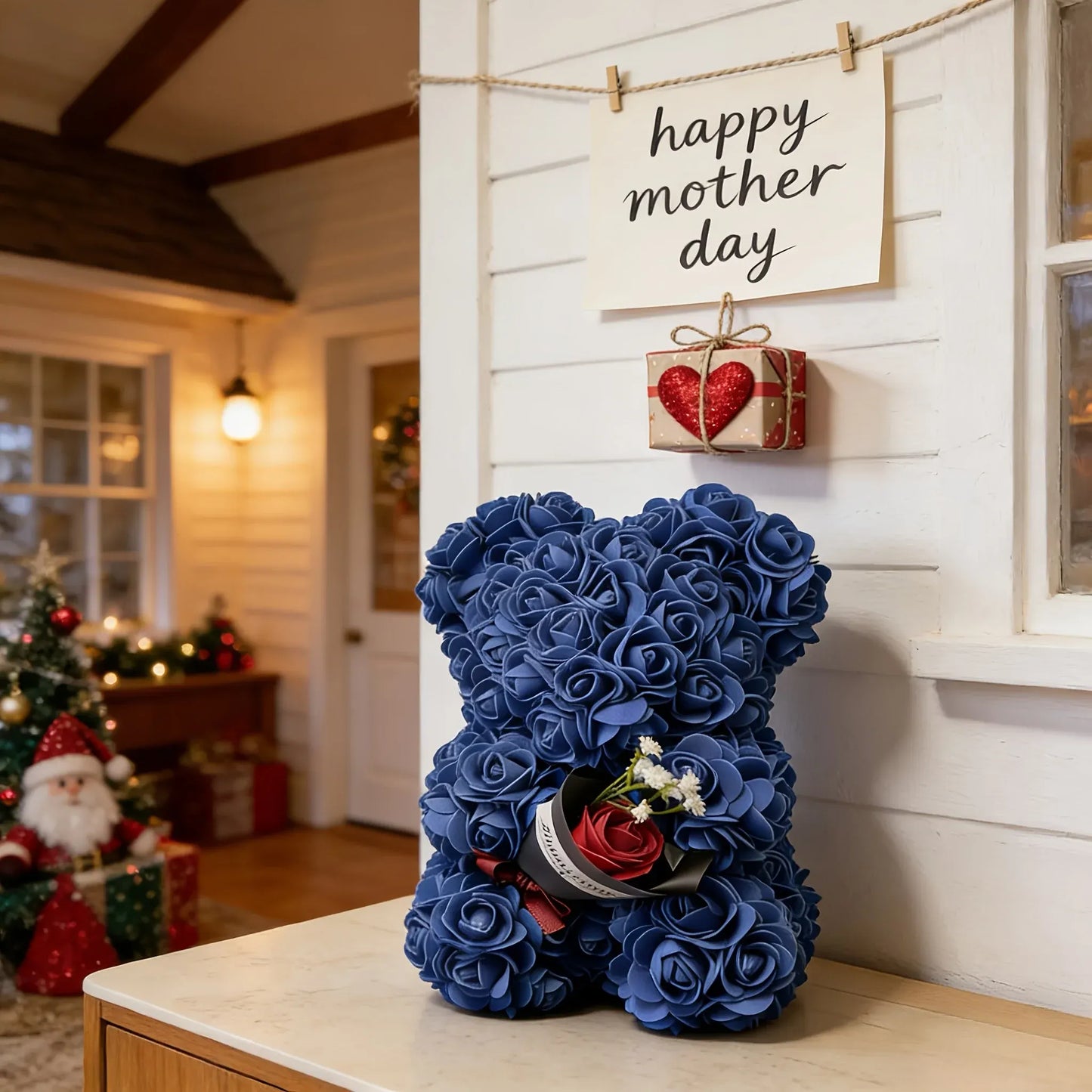 Artificial Rose Flower Teddy Bear Mother's Day Gift Decor
