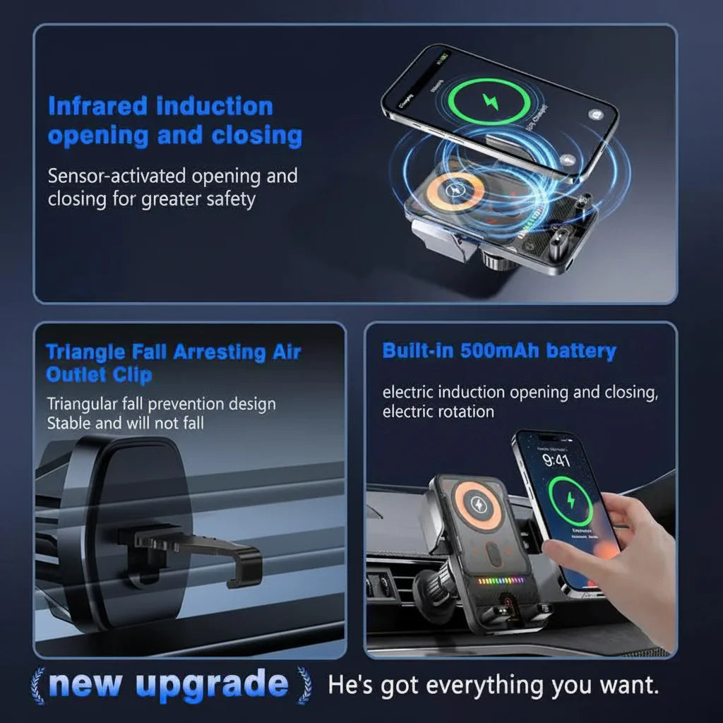 Auto-Clamping Wireless Charging Car Vent Phone Mount