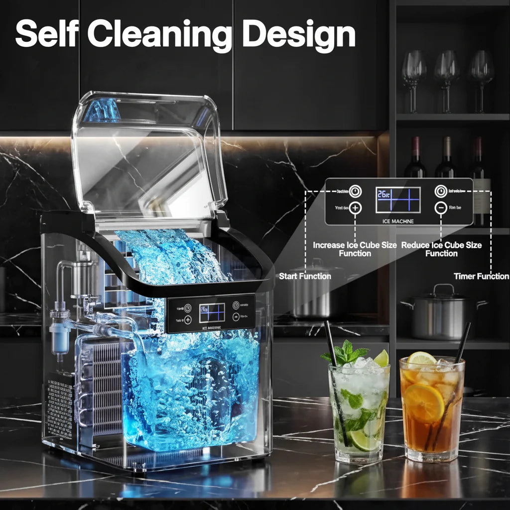 Automatic Countertop Ice Cube Maker Machine - Large Capacity Design