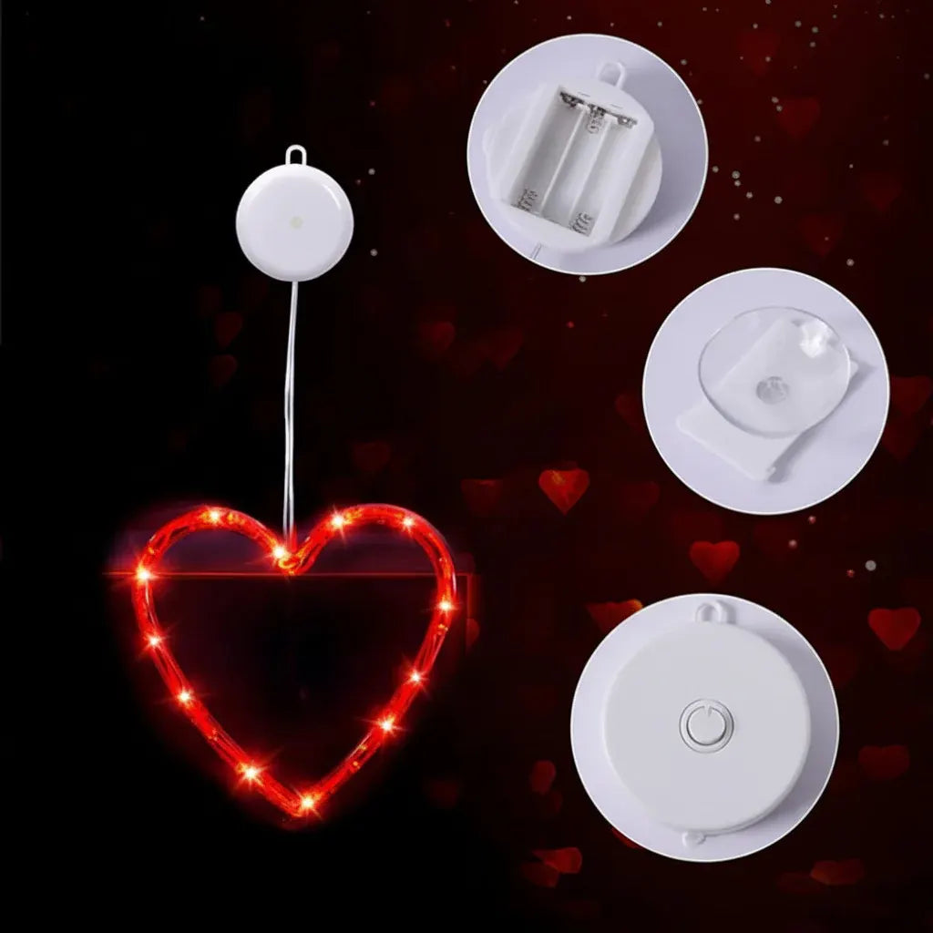 Battery-Operated Heart LED Suction Cup Window Light for Romantic Decor