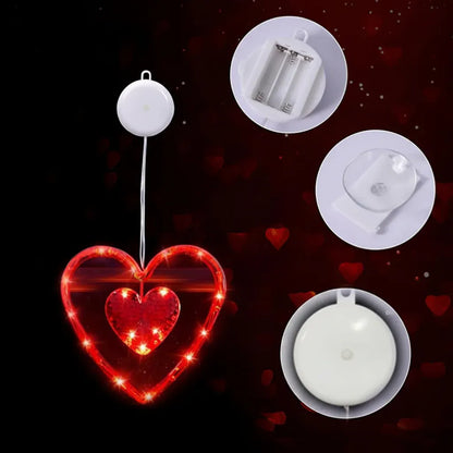 Battery-Operated Heart LED Suction Cup Window Light for Romantic Decor