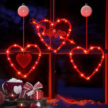 Battery-Operated Heart LED Suction Cup Window Light for Romantic Decor