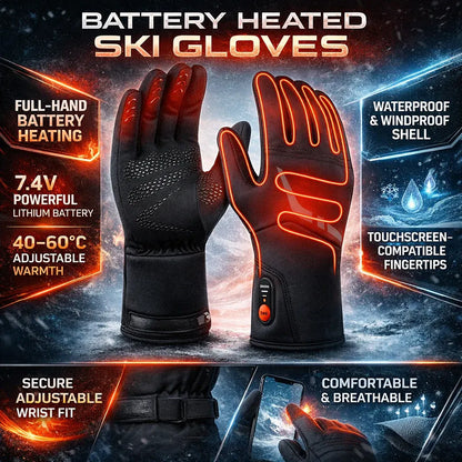 Battery-Powered Heated Gloves, Waterproof & Touchscreen Compatible for Winter Sports