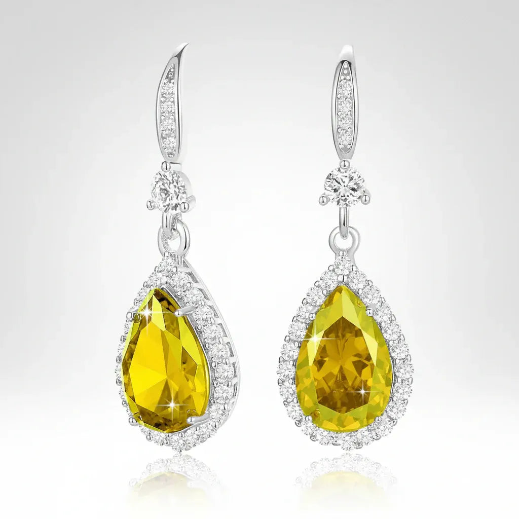 Birthstone Teardrop Dangle Earrings - Mother's Day Gift Jewelry