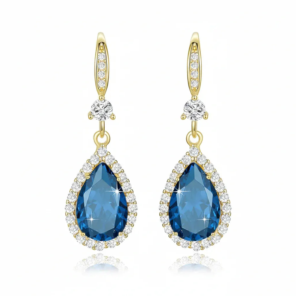 Birthstone Teardrop Dangle Earrings - Mother's Day Gift Jewelry